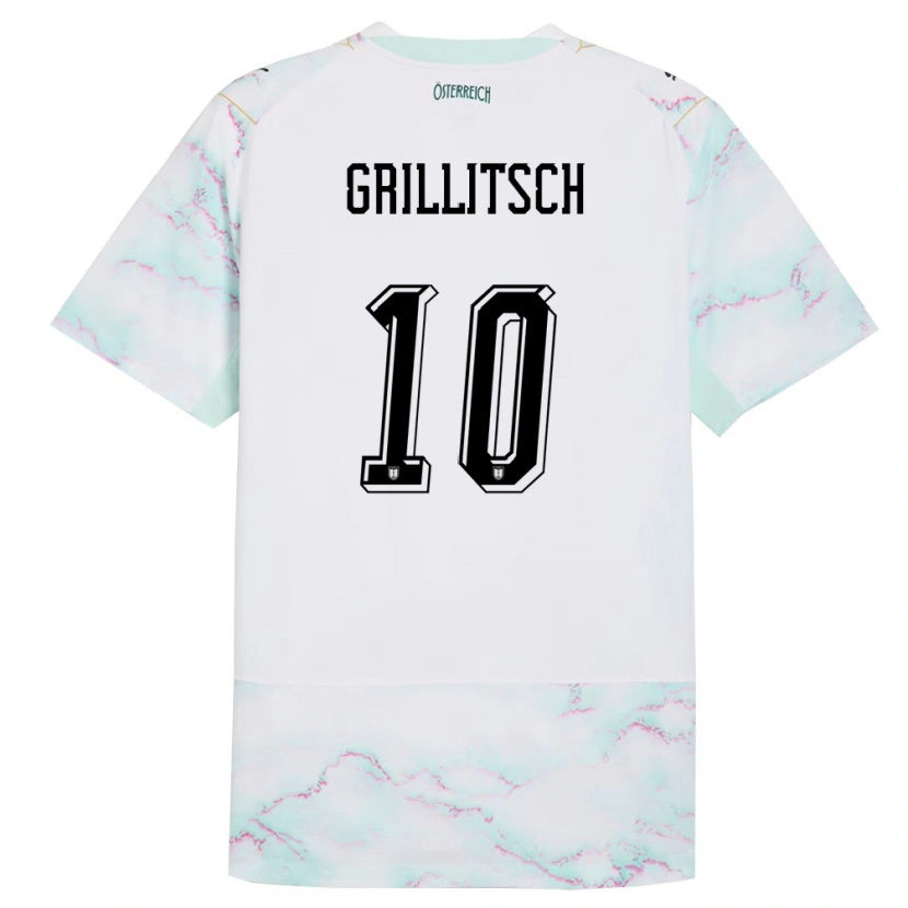 Danxen Hombre Camiseta Austria Florian Grillitsch #10 Blanco Verde Oro 2ª Equipación 26-28 La Camisa