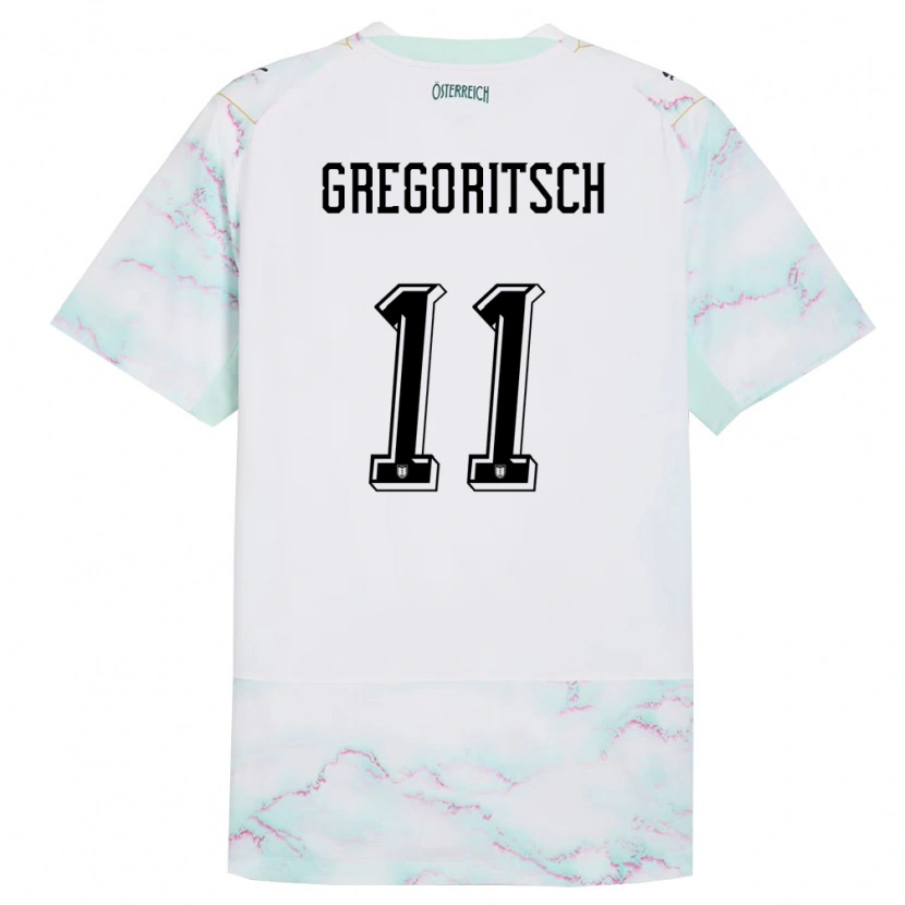 Danxen Hombre Camiseta Austria Michael Gregoritsch #11 Blanco Verde Oro 2ª Equipación 26-28 La Camisa