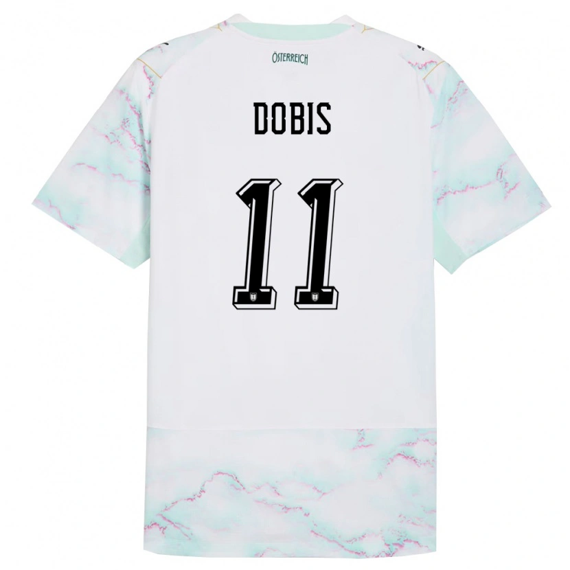 Danxen Hombre Camiseta Austria Dominik Dobis #11 Blanco Verde Oro 2ª Equipación 26-28 La Camisa