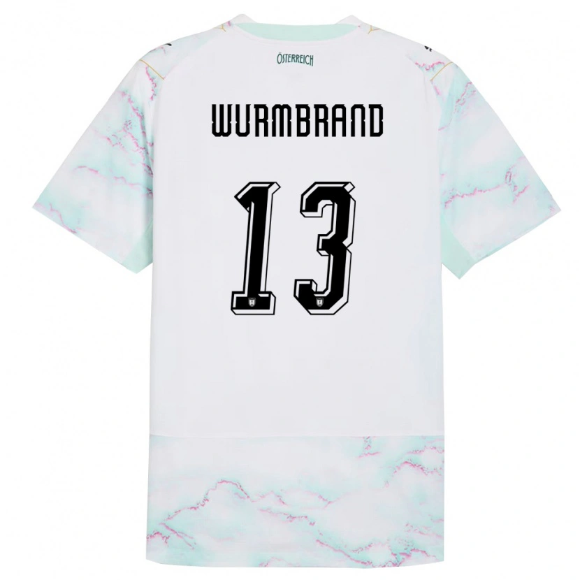 Danxen Hombre Camiseta Austria Nikolaus Wurmbrand #13 Blanco Verde Oro 2ª Equipación 26-28 La Camisa