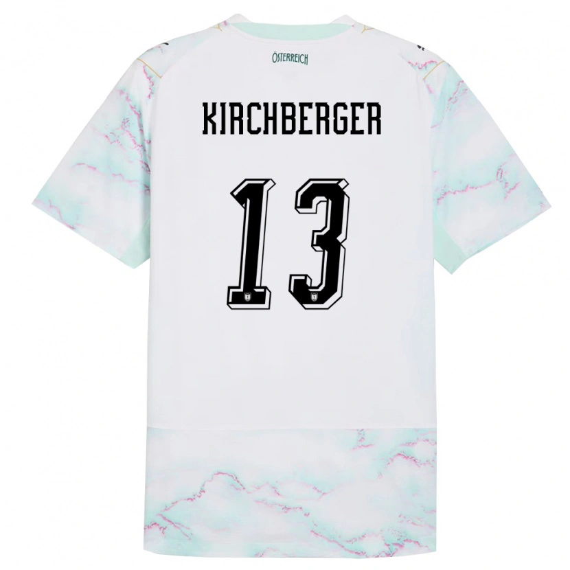 Danxen Hombre Camiseta Austria Virginia Kirchberger #13 Blanco Verde Oro 2ª Equipación 26-28 La Camisa