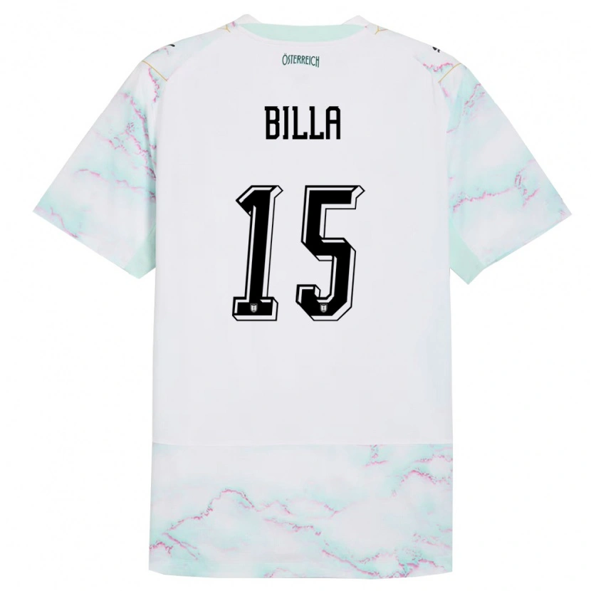 Danxen Hombre Camiseta Austria Nicole Billa #15 Blanco Verde Oro 2ª Equipación 26-28 La Camisa
