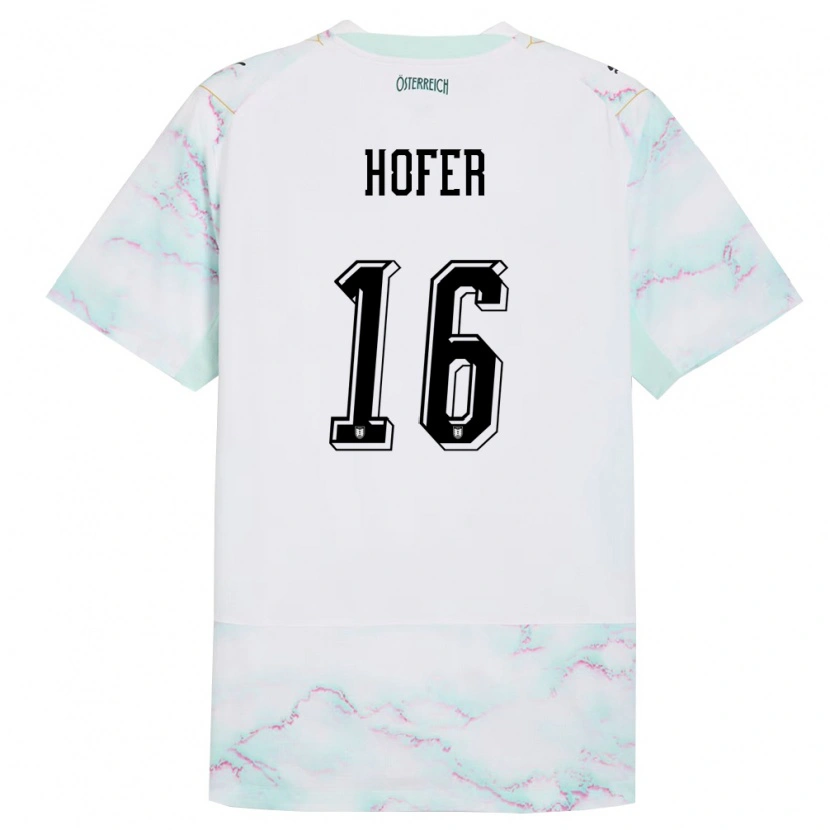 Danxen Hombre Camiseta Austria Raphael Hofer #16 Blanco Verde Oro 2ª Equipación 26-28 La Camisa