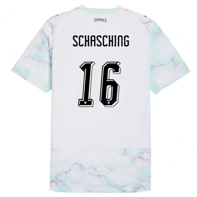 Danxen Hombre Camiseta Austria Annabel Schasching #16 Blanco Verde Oro 2ª Equipación 26-28 La Camisa