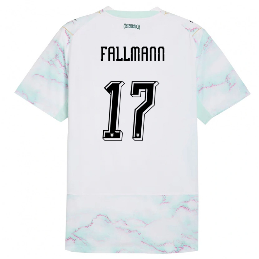 Danxen Hombre Camiseta Austria Pascal Fallmann #17 Blanco Verde Oro 2ª Equipación 26-28 La Camisa