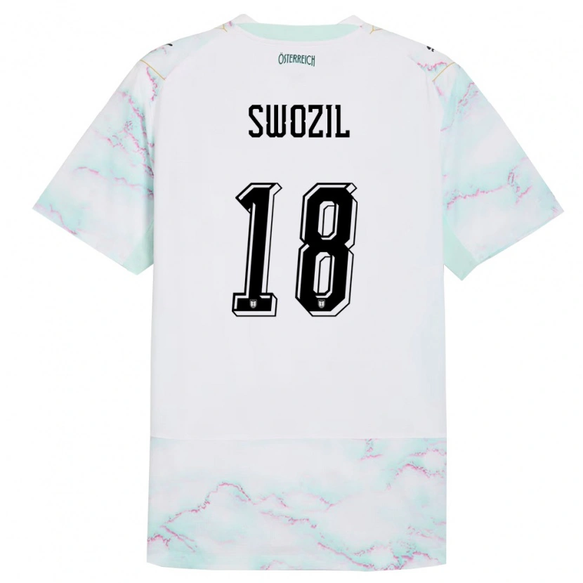 Danxen Hombre Camiseta Austria Bernhard Swozil #18 Blanco Verde Oro 2ª Equipación 26-28 La Camisa