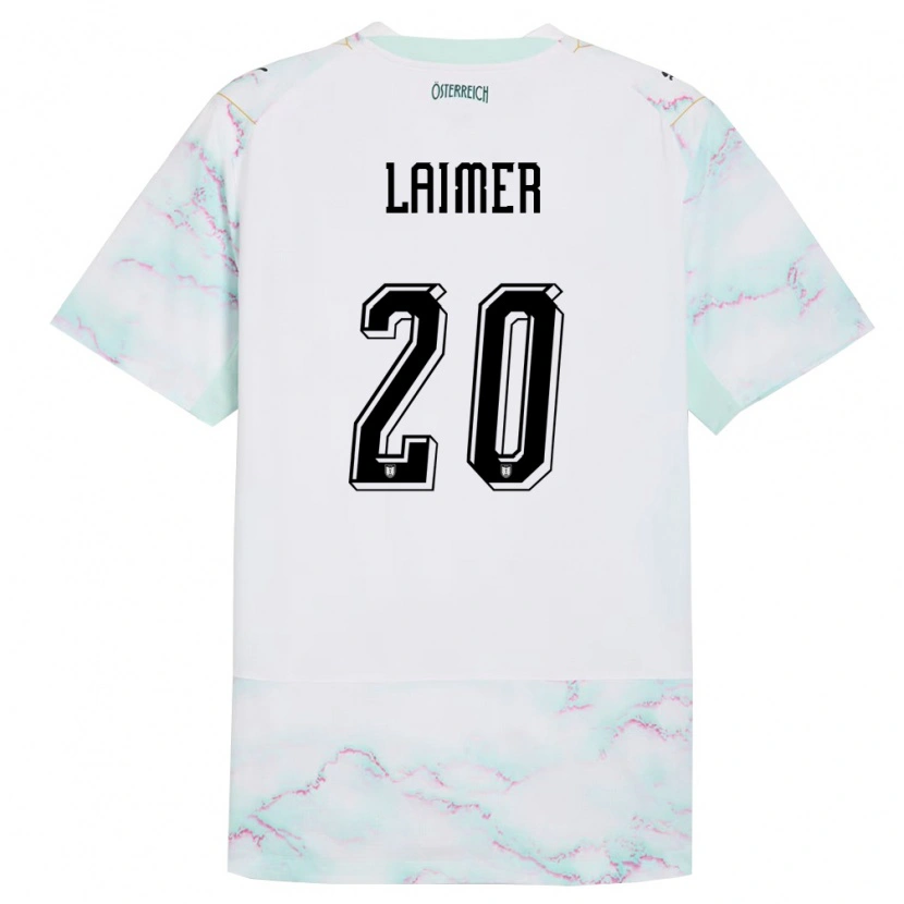 Danxen Hombre Camiseta Austria Konrad Laimer #20 Blanco Verde Oro 2ª Equipación 26-28 La Camisa