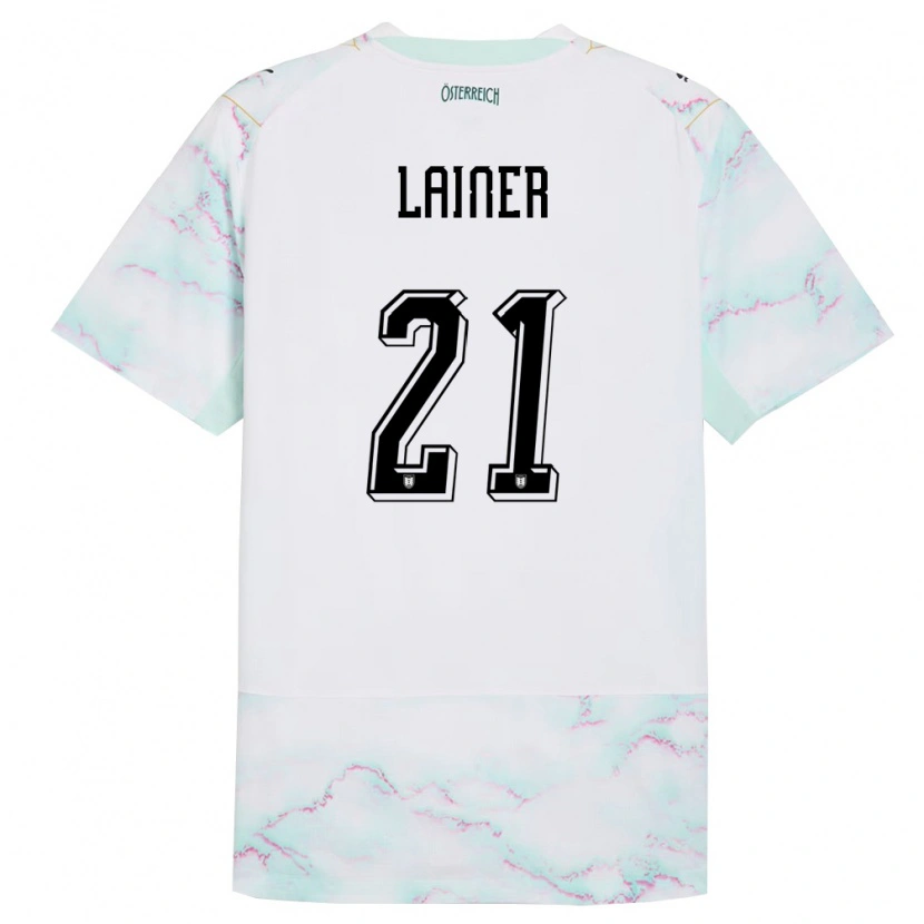 Danxen Hombre Camiseta Austria Stefan Lainer #21 Blanco Verde Oro 2ª Equipación 26-28 La Camisa