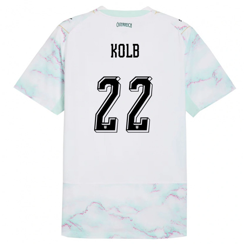 Danxen Hombre Camiseta Austria Lisa Kolb #22 Blanco Verde Oro 2ª Equipación 26-28 La Camisa