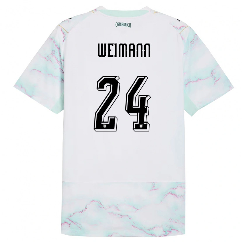 Danxen Hombre Camiseta Austria Andreas Weimann #24 Blanco Verde Oro 2ª Equipación 26-28 La Camisa