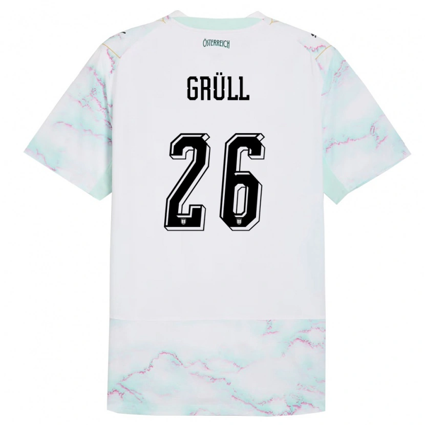Danxen Hombre Camiseta Austria Marco Grüll #26 Blanco Verde Oro 2ª Equipación 26-28 La Camisa