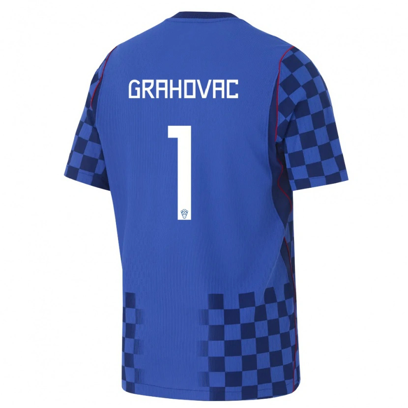 Danxen Hombre Camiseta Croacia Matej Grahovac #1 Azul Marino Rojo 2ª Equipación 26-28 La Camisa