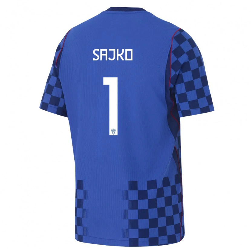 Danxen Hombre Camiseta Croacia Tin Sajko #1 Azul Marino Rojo 2ª Equipación 26-28 La Camisa