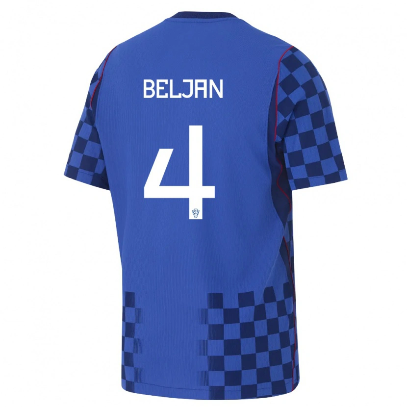 Danxen Hombre Camiseta Croacia Ante Beljan #4 Azul Marino Rojo 2ª Equipación 26-28 La Camisa
