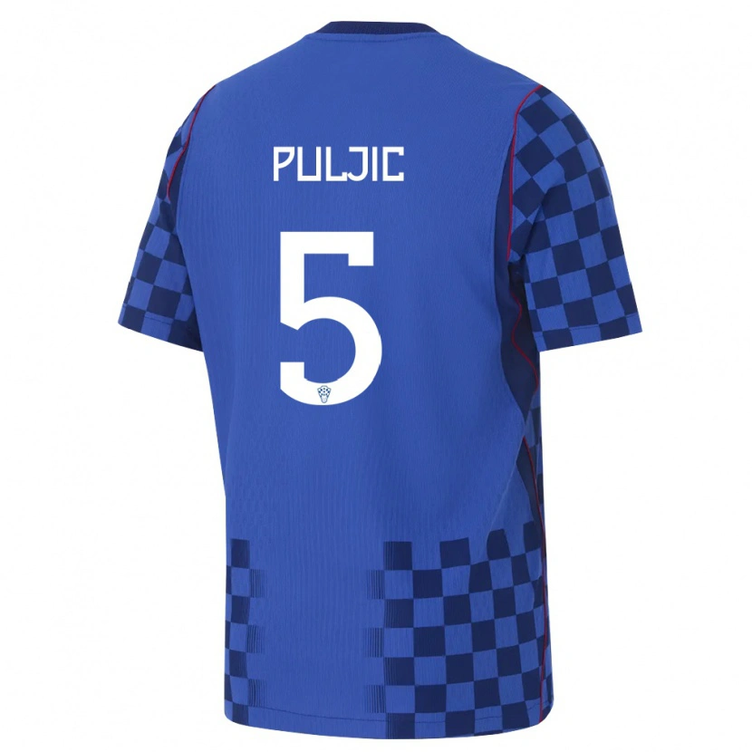 Danxen Hombre Camiseta Croacia Ljubo Puljic #5 Azul Marino Rojo 2ª Equipación 26-28 La Camisa