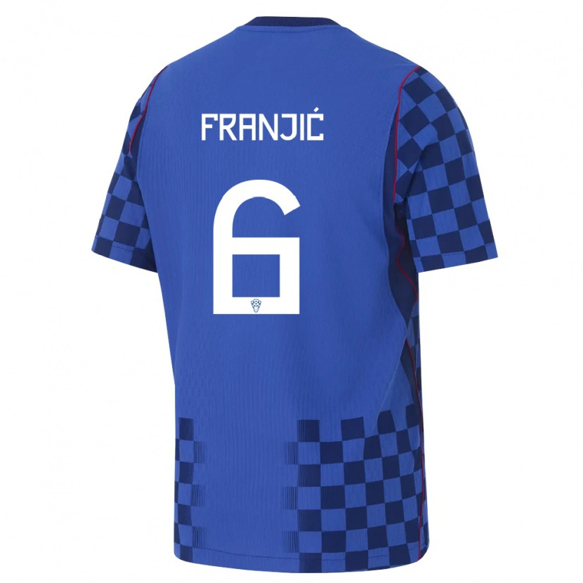 Danxen Hombre Camiseta Croacia Bartol Franjic #6 Azul Marino Rojo 2ª Equipación 26-28 La Camisa