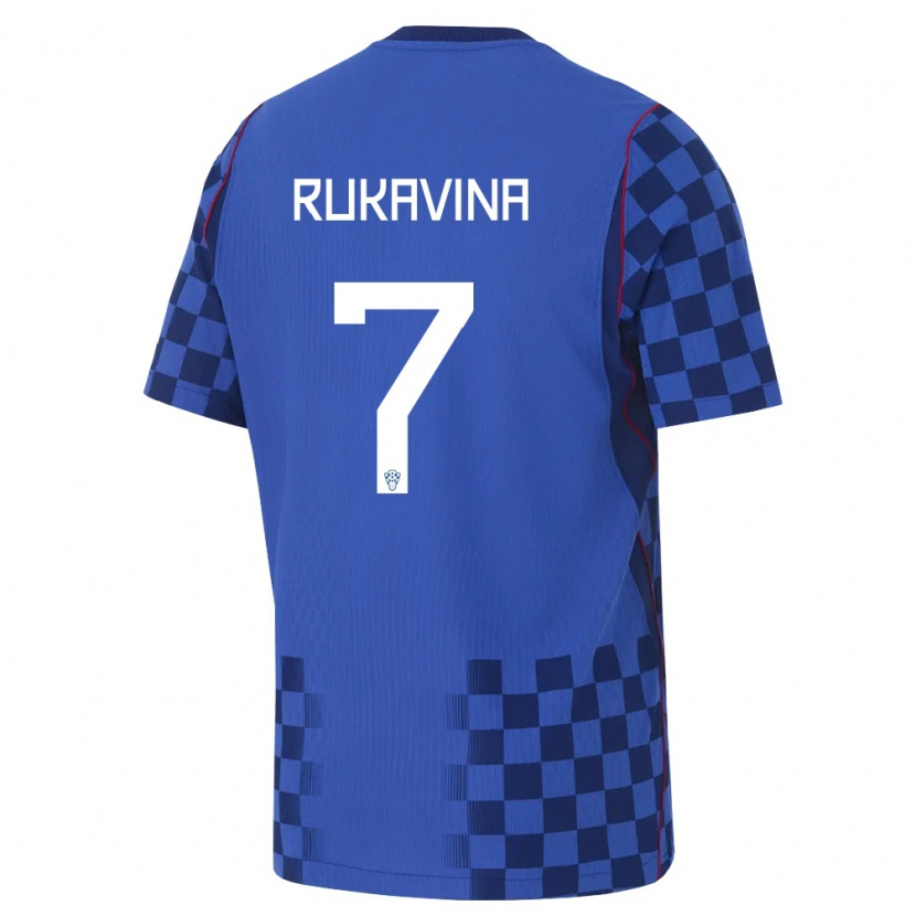 Danxen Hombre Camiseta Croacia Gabriel Rukavina #7 Azul Marino Rojo 2ª Equipación 26-28 La Camisa