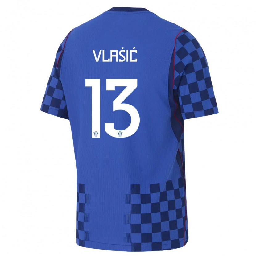 Danxen Hombre Camiseta Croacia Nikola Vlašić #13 Azul Marino Rojo 2ª Equipación 26-28 La Camisa