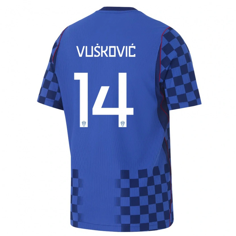Danxen Hombre Camiseta Croacia Mario Vuskovic #14 Azul Marino Rojo 2ª Equipación 26-28 La Camisa