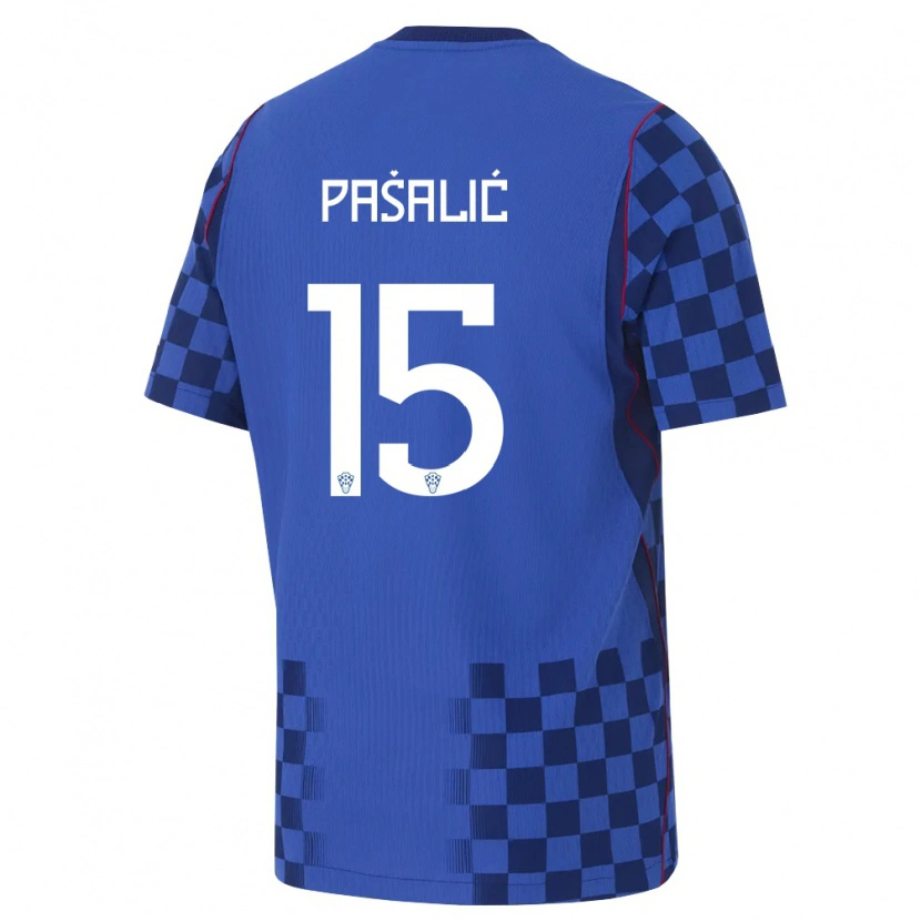 Danxen Hombre Camiseta Croacia Mario Pašalić #15 Azul Marino Rojo 2ª Equipación 26-28 La Camisa