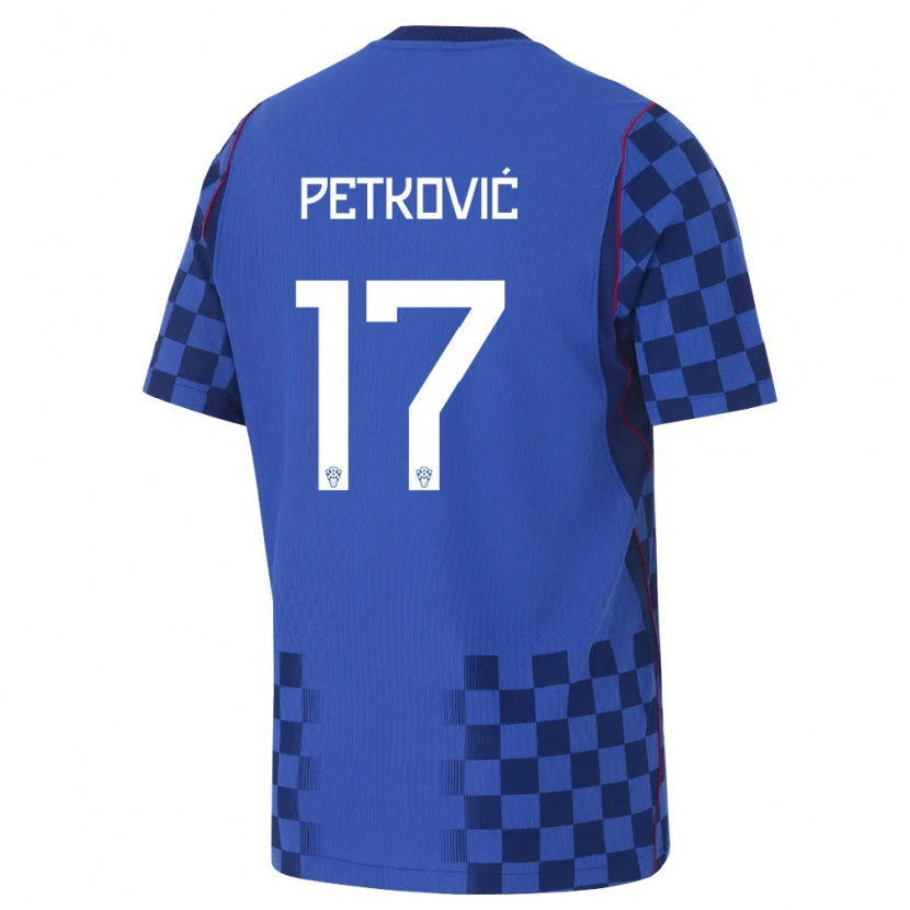 Danxen Hombre Camiseta Croacia Bruno Petkovic #17 Azul Marino Rojo 2ª Equipación 26-28 La Camisa