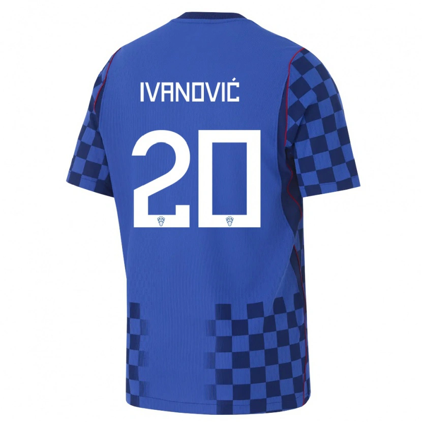 Danxen Hombre Camiseta Croacia Franjo Ivanović #20 Azul Marino Rojo 2ª Equipación 26-28 La Camisa