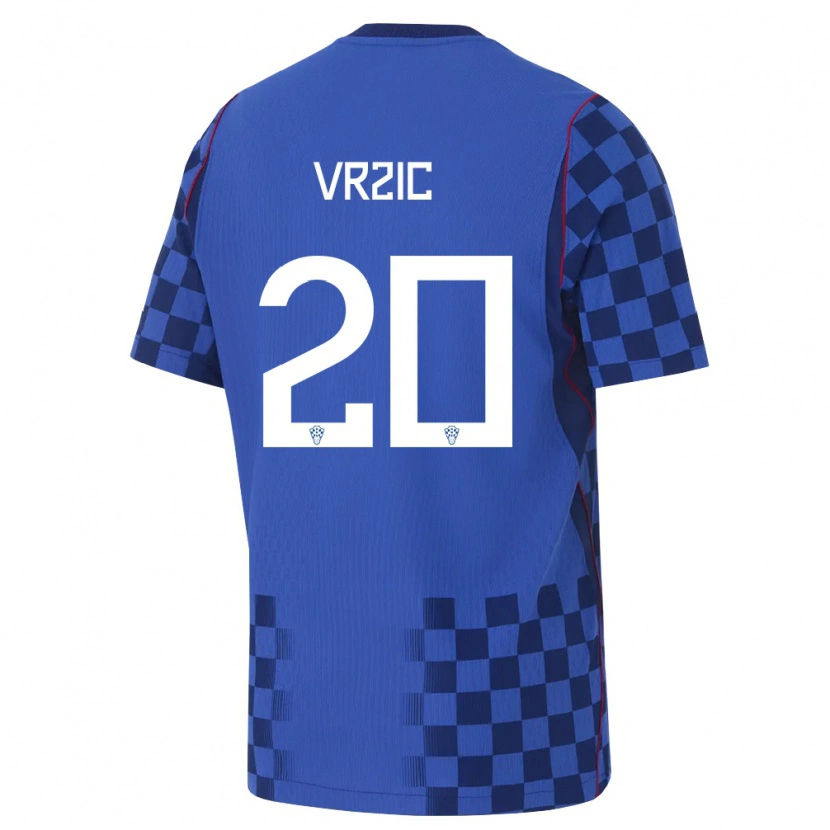 Danxen Hombre Camiseta Croacia Luka Vrzic #20 Azul Marino Rojo 2ª Equipación 26-28 La Camisa