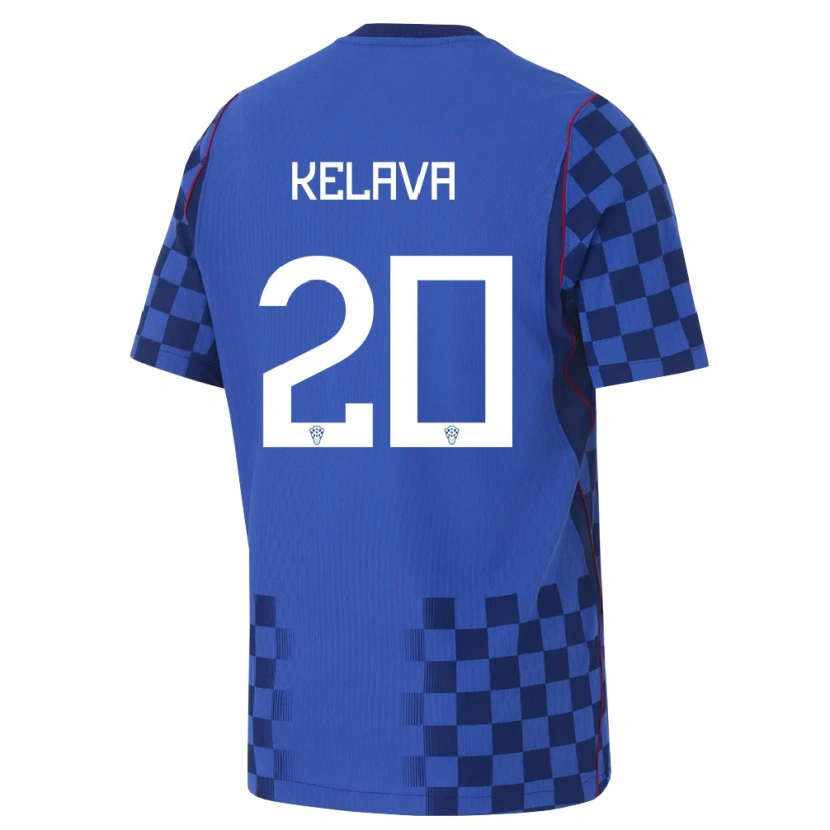 Danxen Hombre Camiseta Croacia Mihael Kelava #20 Azul Marino Rojo 2ª Equipación 26-28 La Camisa