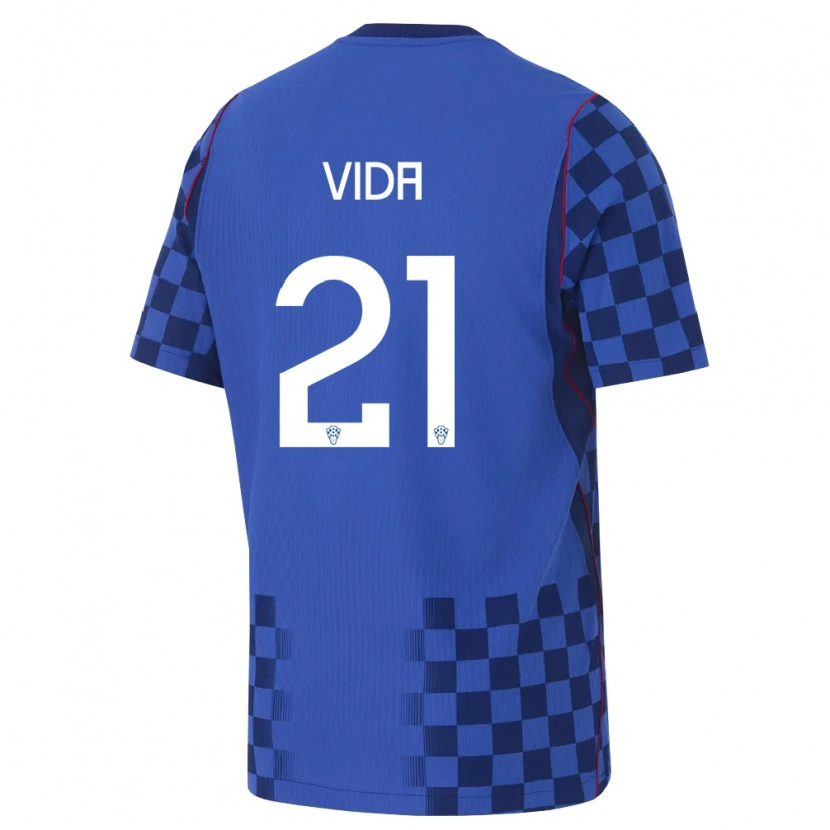Danxen Hombre Camiseta Croacia Domagoj Vida #21 Azul Marino Rojo 2ª Equipación 26-28 La Camisa