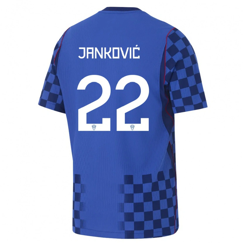 Danxen Hombre Camiseta Croacia Niko Jankovic #22 Azul Marino Rojo 2ª Equipación 26-28 La Camisa