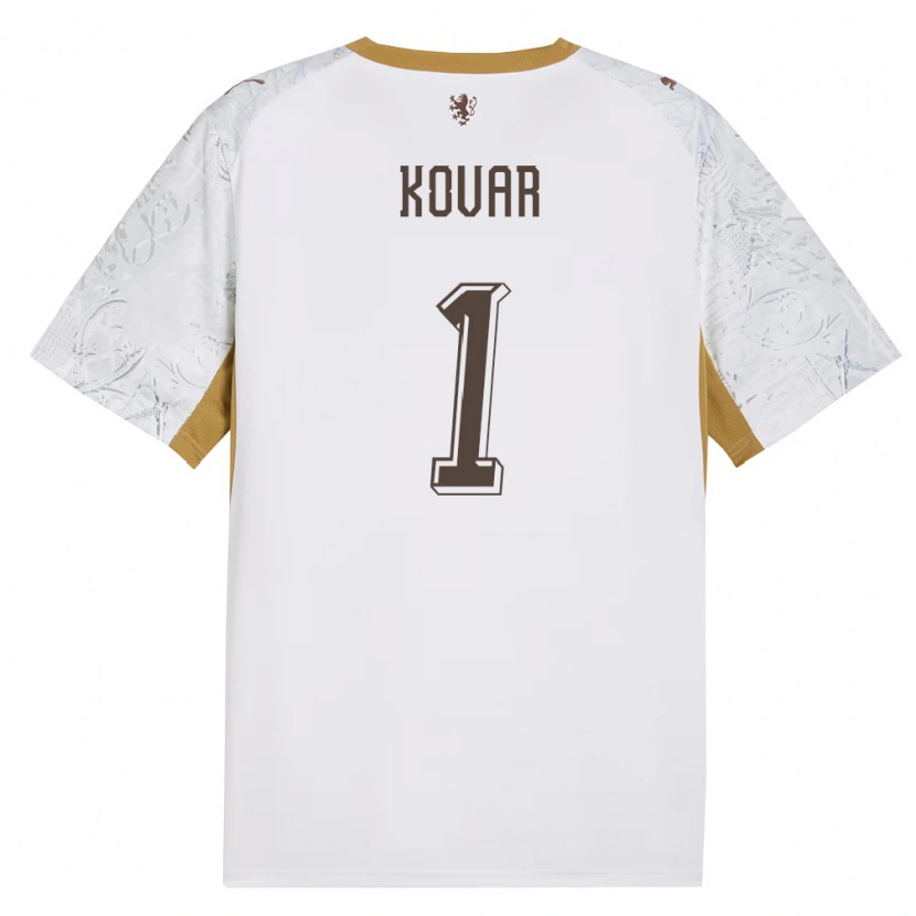 Danxen Hombre Camiseta Chequia Matej Kovar #1 Marfil Oro Gris 2ª Equipación 26-28 La Camisa