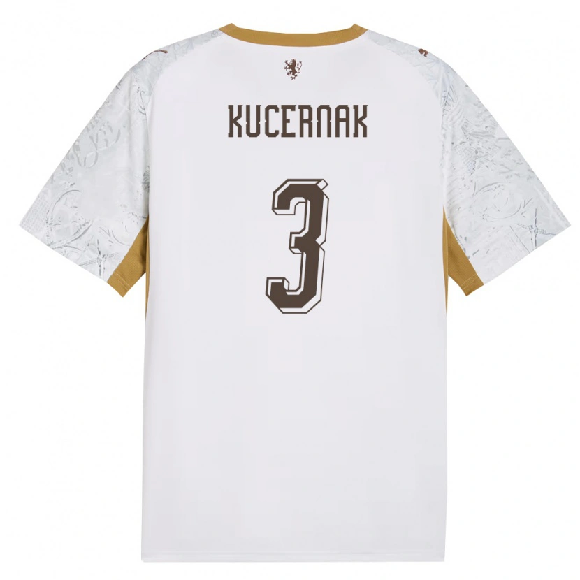 Danxen Hombre Camiseta Chequia Filip Kucernak #3 Marfil Oro Gris 2ª Equipación 26-28 La Camisa