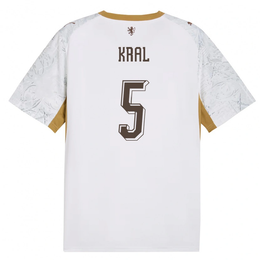 Danxen Hombre Camiseta Chequia Tomas Kral #5 Marfil Oro Gris 2ª Equipación 26-28 La Camisa