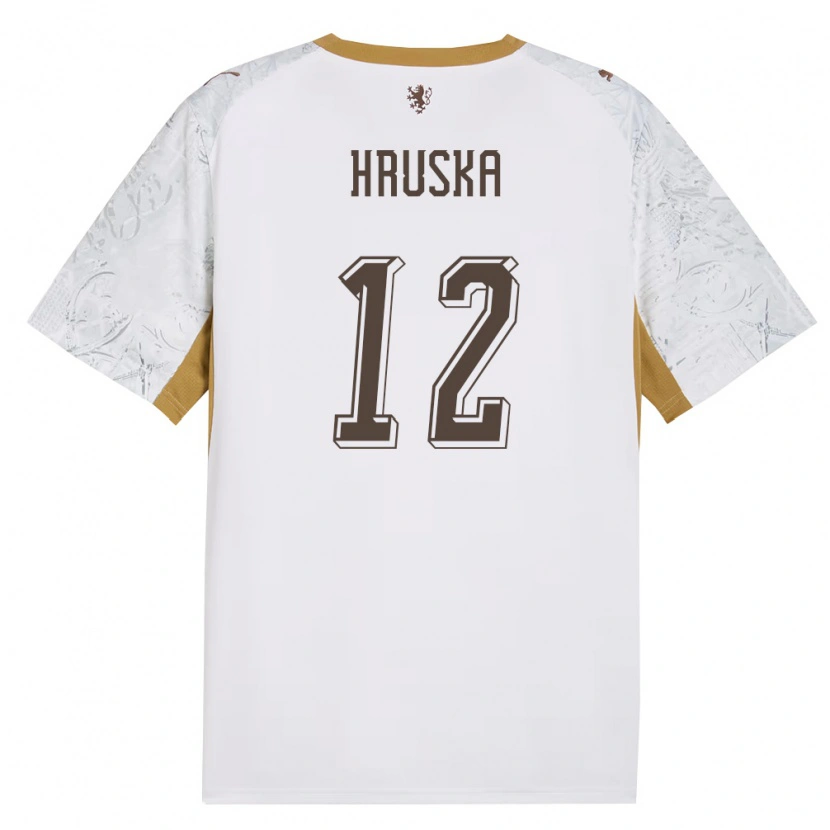 Danxen Hombre Camiseta Chequia Filip Hruska #12 Marfil Oro Gris 2ª Equipación 26-28 La Camisa