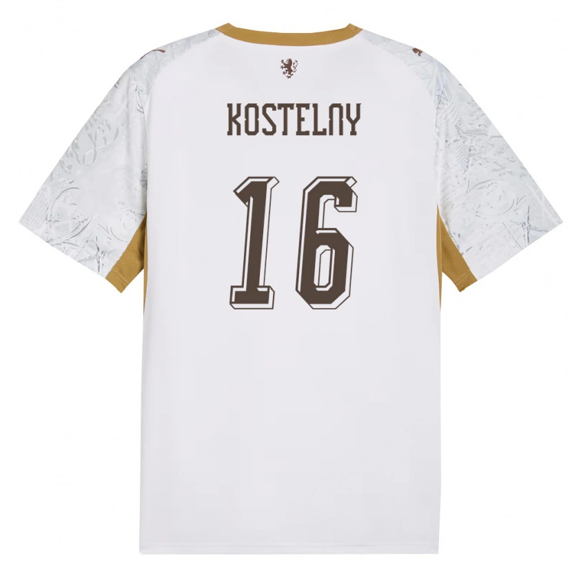Danxen Hombre Camiseta Chequia Krystof Kostelny #16 Marfil Oro Gris 2ª Equipación 26-28 La Camisa