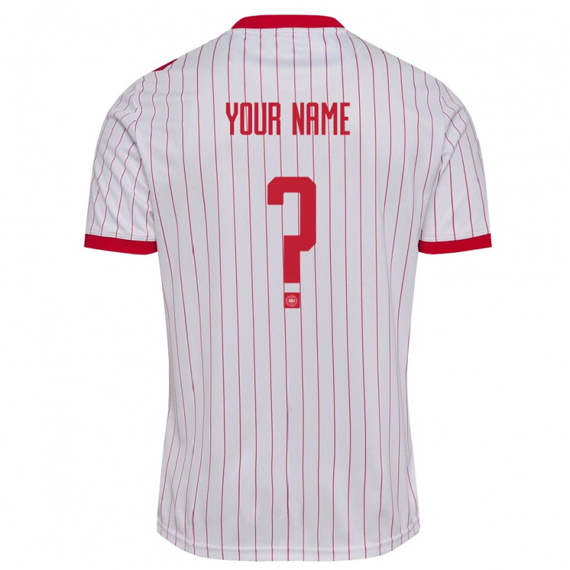 Danxen Hombre Camiseta Dinamarca Su Nombre #0 Blanco Rojo 2ª Equipación 26-28 La Camisa