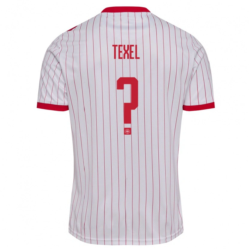Danxen Hombre Camiseta Dinamarca Pontus Texel #0 Blanco Rojo 2ª Equipación 26-28 La Camisa