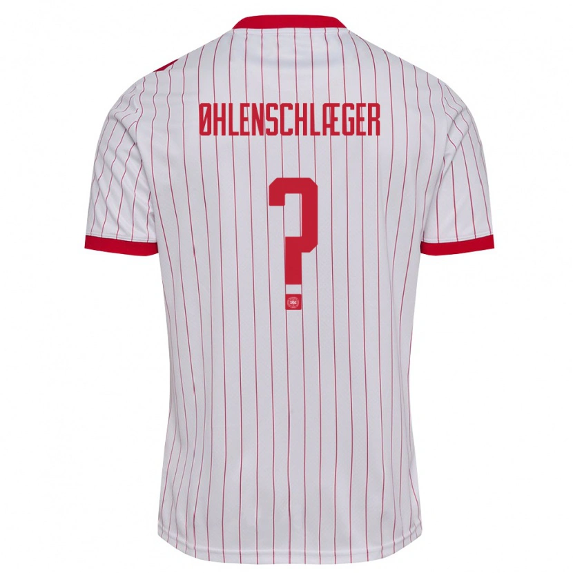 Danxen Hombre Camiseta Dinamarca Oskar Øhlenschlæger #0 Blanco Rojo 2ª Equipación 26-28 La Camisa
