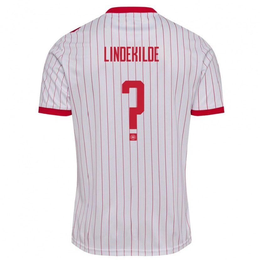 Danxen Hombre Camiseta Dinamarca Jonatan Lindekilde #0 Blanco Rojo 2ª Equipación 26-28 La Camisa