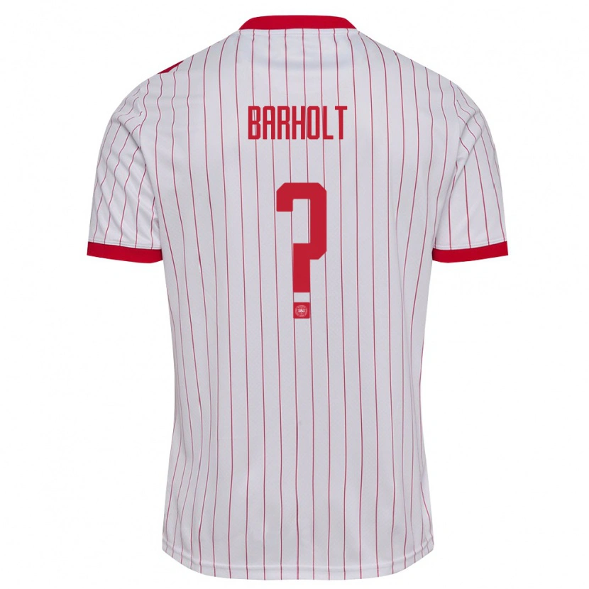 Danxen Hombre Camiseta Dinamarca Noah Barholt #0 Blanco Rojo 2ª Equipación 26-28 La Camisa