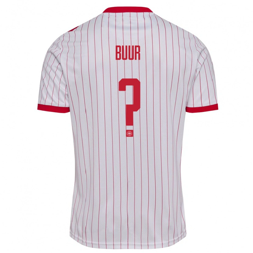 Danxen Hombre Camiseta Dinamarca Oscar Buur #0 Blanco Rojo 2ª Equipación 26-28 La Camisa