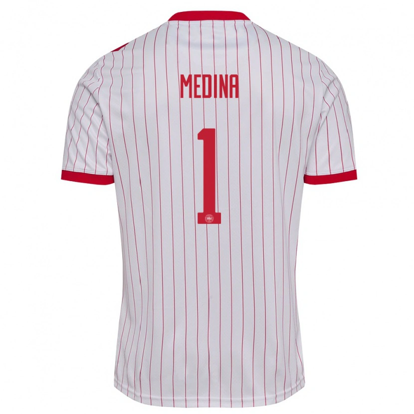 Danxen Hombre Camiseta Dinamarca Elias Medina #1 Blanco Rojo 2ª Equipación 26-28 La Camisa