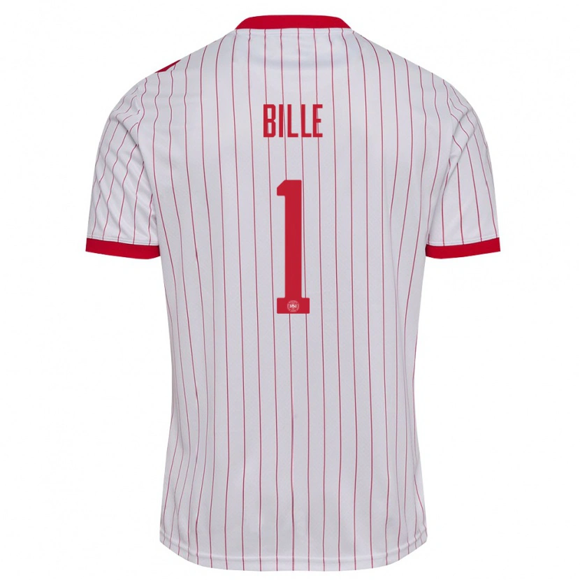 Danxen Hombre Camiseta Dinamarca Villads Bille #1 Blanco Rojo 2ª Equipación 26-28 La Camisa