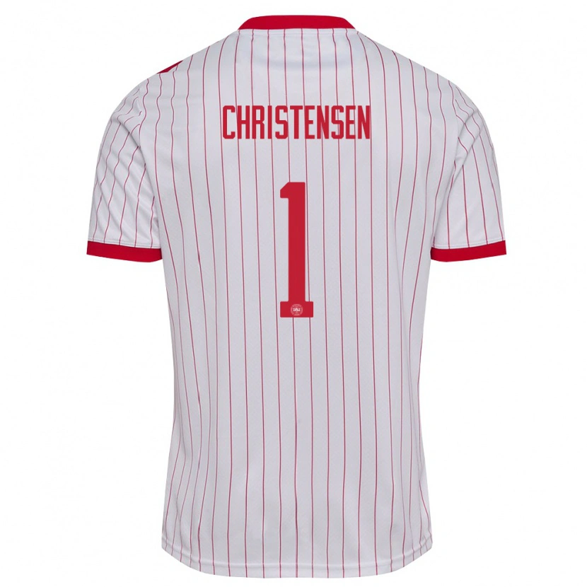 Danxen Hombre Camiseta Dinamarca Lene Christensen #1 Blanco Rojo 2ª Equipación 26-28 La Camisa