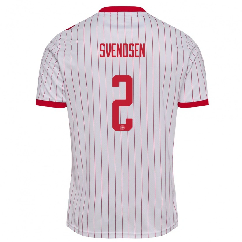 Danxen Hombre Camiseta Dinamarca Oliver Svendsen #2 Blanco Rojo 2ª Equipación 26-28 La Camisa