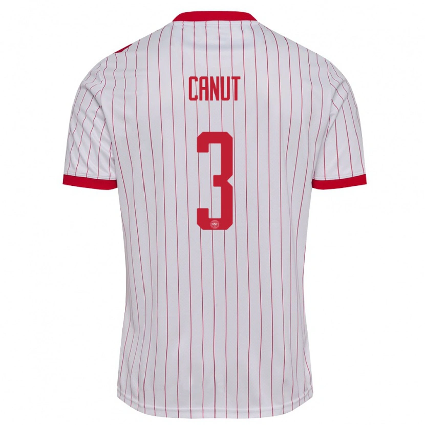 Danxen Hombre Camiseta Dinamarca Raphael Canut #3 Blanco Rojo 2ª Equipación 26-28 La Camisa