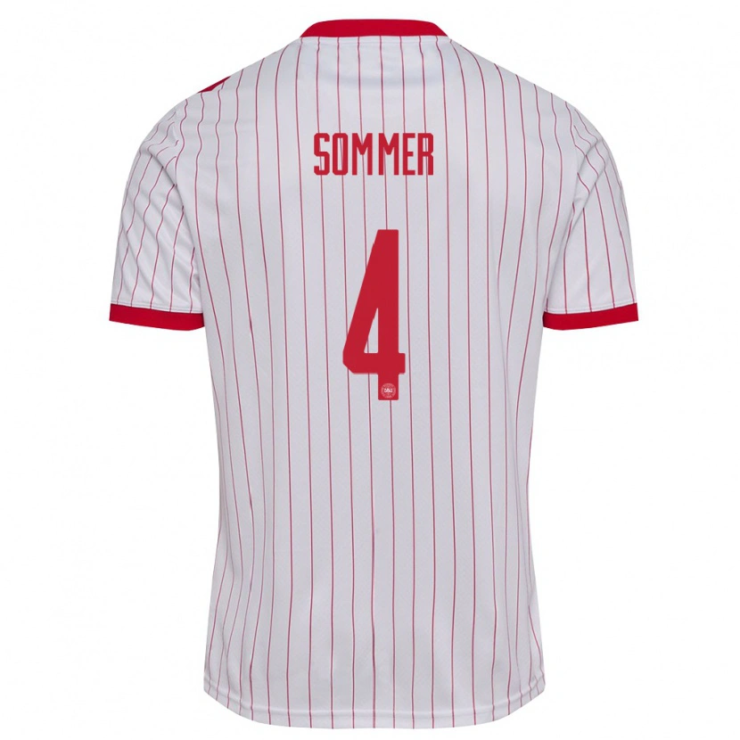 Danxen Hombre Camiseta Dinamarca Felix Sommer #4 Blanco Rojo 2ª Equipación 26-28 La Camisa
