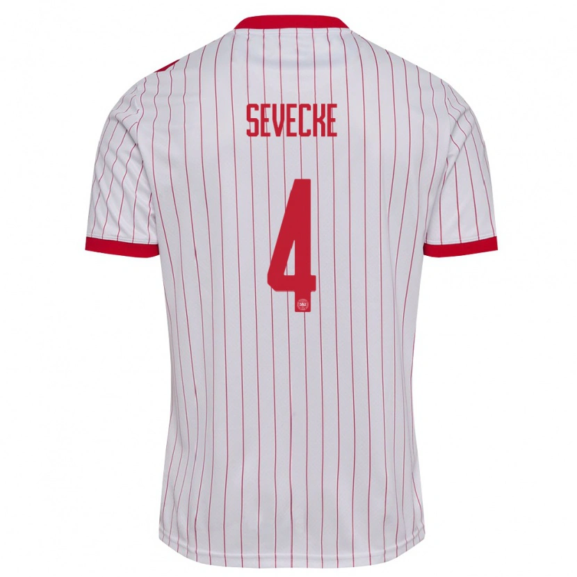 Danxen Hombre Camiseta Dinamarca Rikke Sevecke #4 Blanco Rojo 2ª Equipación 26-28 La Camisa
