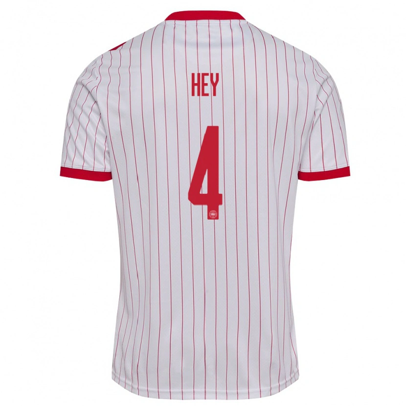 Danxen Hombre Camiseta Dinamarca Lucas Hey #4 Blanco Rojo 2ª Equipación 26-28 La Camisa