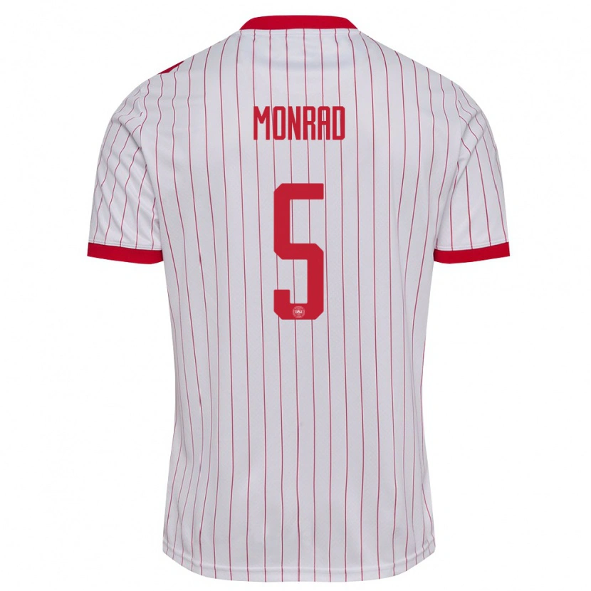 Danxen Hombre Camiseta Dinamarca Emil Monrad #5 Blanco Rojo 2ª Equipación 26-28 La Camisa